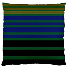 Black Stripes Green Olive Blue Large Flano Cushion Case (two Sides) by BrightVibesDesign