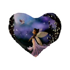 Little Fairy With Dove Standard 16  Premium Heart Shape Cushions by FantasyWorld7