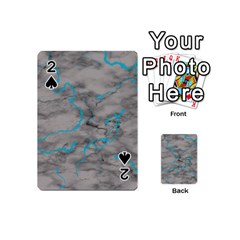 Marble Light Gray With Bright Cyan Blue Veins Texture Floor Background Retro Neon 80s Style Neon Colors Print Luxuous Real Marble Playing Cards 54 Designs (mini) by genx