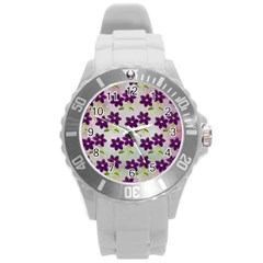 Purple Flower Round Plastic Sport Watch (l) by HermanTelo