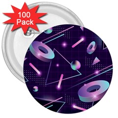 Retrowave Aesthetic Vaporwave Retro Memphis Pattern 80s Design Geometrical Shapes Futurist Pink Blue 3d 3  Buttons (100 Pack)  by genx