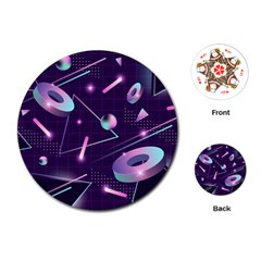 Retrowave Aesthetic Vaporwave Retro Memphis Pattern 80s Design Geometrical Shapes Futurist Pink Blue 3d Playing Cards Single Design (round) by genx