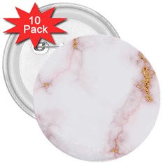 Pink And White Marble Texture With Gold Intrusions Pale Rose Background 3  Buttons (10 Pack)  by genx