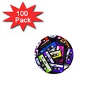 Cassette Many Record Graphics 1  Mini Buttons (100 pack)  Front