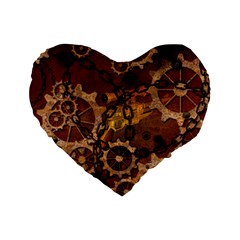Steampunk Patter With Gears Standard 16  Premium Heart Shape Cushions by FantasyWorld7