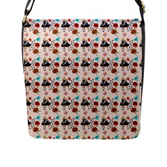 Retro Girls Dress In Black Pattern Flap Closure Messenger Bag (l) by snowwhitegirl