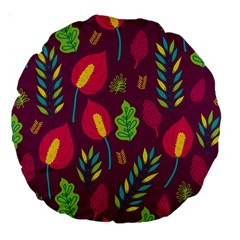 Tropical Flowers On Deep Magenta Large 18  Premium Round Cushions by mccallacoulture