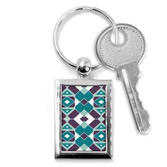 Teal And Plum Geometric Pattern Key Chain (rectangle) by mccallacoulture