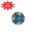 Seamless Pattern Funny Astronaut Outer Space Transportation 1  Mini Buttons (10 pack)  Front