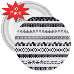 Borders Ikat Ethnic Frame Tribal 3  Buttons (10 Pack)  by Wegoenart