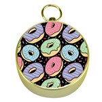 Colorful Donut Seamless Pattern On Black Vector Gold Compasses Front