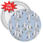 Cute Seagulls Seamless Pattern Light Blue Background 3  Buttons (100 pack)  Front