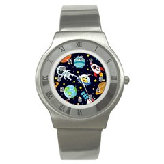 Space Seamless Pattern Stainless Steel Watch by Vaneshart