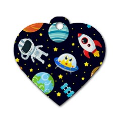 Space Seamless Pattern Dog Tag Heart (two Sides) by Vaneshart