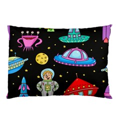 Seamless Pattern With Space Objects Ufo Rockets Aliens Hand Drawn Elements Space Pillow Case (two Sides) by Vaneshart