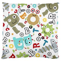 Seamless Pattern Vector With Funny Robots Cartoon Large Flano Cushion Case (one Side) by Vaneshart