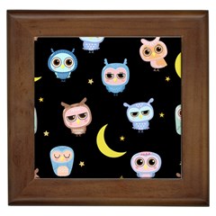 Cute Owl Doodles With Moon Star Seamless Pattern Framed Tile by Vaneshart