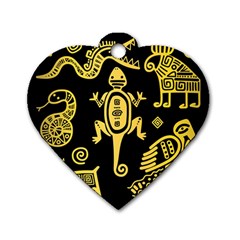 Mexican Culture Golden Tribal Icons Dog Tag Heart (two Sides) by Vaneshart