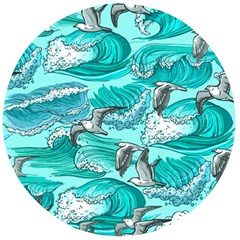 Sea Waves Seamless Pattern Wooden Bottle Opener (round) by BangZart