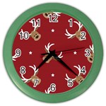 Cute reindeer head with star red background Color Wall Clock Front