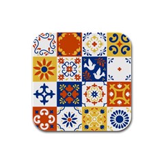 Mexican Talavera Pattern Ceramic Tiles With Flower Leaves Bird Ornaments Traditional Majolica Style Rubber Square Coaster (4 Pack)  by BangZart