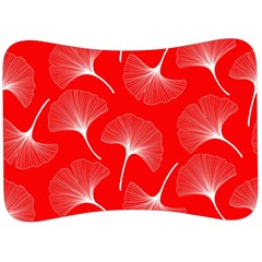 White Abstract Flowers On Red Velour Seat Head Rest Cushion by Dushan