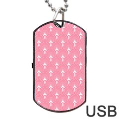 White And Pink Art-deco Pattern Dog Tag Usb Flash (one Side) by Dushan