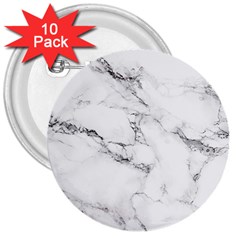 White Faux Marble 3  Buttons (10 Pack)  by Dushan