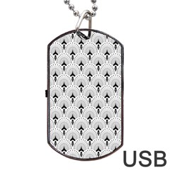 Black And White Art-deco Pattern Dog Tag Usb Flash (one Side) by Dushan
