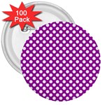 White and purple, polka dots, retro, vintage dotted pattern 3  Buttons (100 pack)  Front