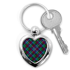 Purple, Green Tartan, Retro Buffalo Plaid Pattern, Classic Tiled Theme Key Chain (heart) by Casemiro