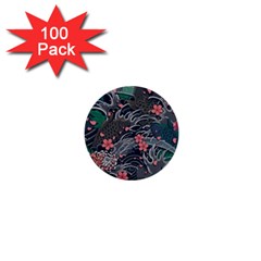 Japanese Wave Koi Illustration Seamless Pattern 1  Mini Buttons (100 Pack)  by Amaryn4rt