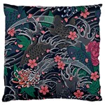 Japanese Wave Koi Illustration Seamless Pattern Large Flano Cushion Case (Two Sides) Front