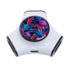 Background With Violet Blue Tropical Leaves 3-port Usb Hub by Amaryn4rt