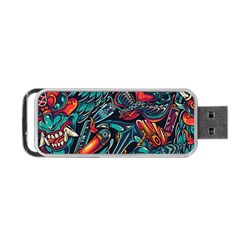 Vintage Tattoos Colorful Seamless Pattern Portable Usb Flash (one Side) by Amaryn4rt