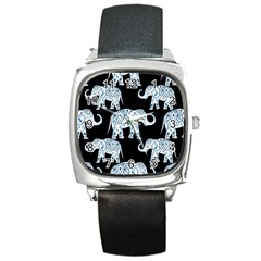 Elephant-pattern-background Square Metal Watch by Sobalvarro