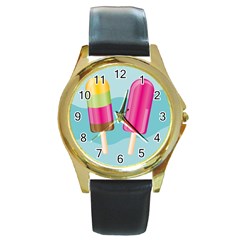 Ice Cream Parlour Round Gold Metal Watch by HermanTelo