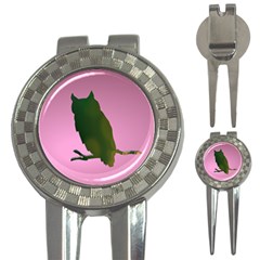 Owl Bird Branch Nature Animal 3-in-1 Golf Divots by HermanTelo