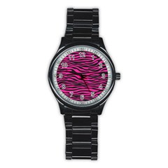 Pink Zebra Stainless Steel Round Watch by Angelandspot