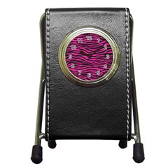 Pink Zebra Pen Holder Desk Clock by Angelandspot