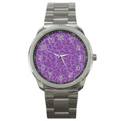 Purple Big Cat Pattern Sport Metal Watch by Angelandspot