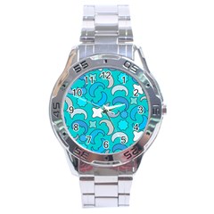 Cloudy Blue Moon Stainless Steel Analogue Watch by tmsartbazaar
