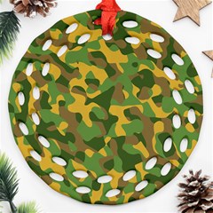 Yellow Green Brown Camouflage Ornament (round Filigree) by SpinnyChairDesigns