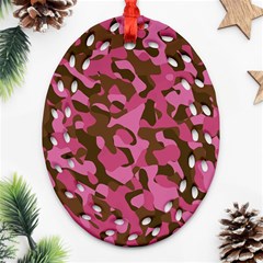 Pink And Brown Camouflage Ornament (oval Filigree) by SpinnyChairDesigns