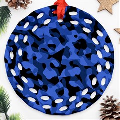 Black And Blue Camouflage Pattern Round Filigree Ornament (two Sides) by SpinnyChairDesigns