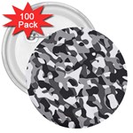 Grey and White Camouflage Pattern 3  Buttons (100 pack)  Front