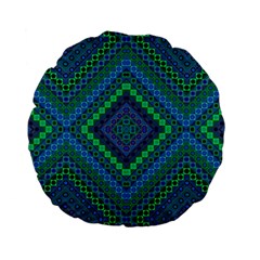 Blue Green Diamond Pattern Standard 15  Premium Flano Round Cushions by SpinnyChairDesigns