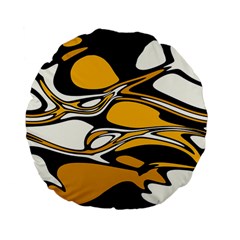 Black Yellow White Abstract Art Standard 15  Premium Flano Round Cushions by SpinnyChairDesigns