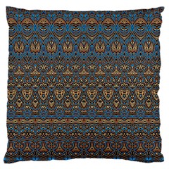 Boho Blue Gold Pattern Large Flano Cushion Case (two Sides) by SpinnyChairDesigns