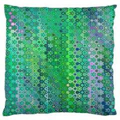 Boho Green Floral Print Large Flano Cushion Case (two Sides) by SpinnyChairDesigns